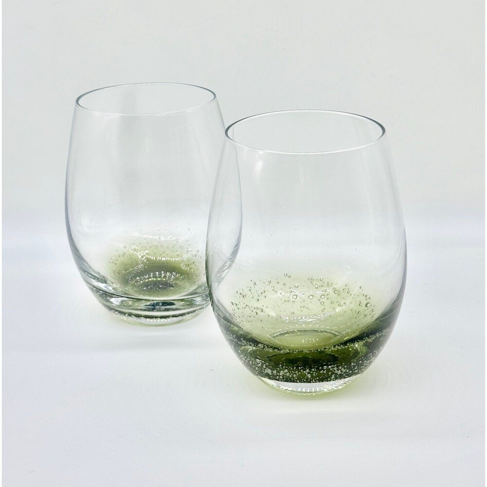 Set of 2 Stemless Bubble Wine Glass foliage green color